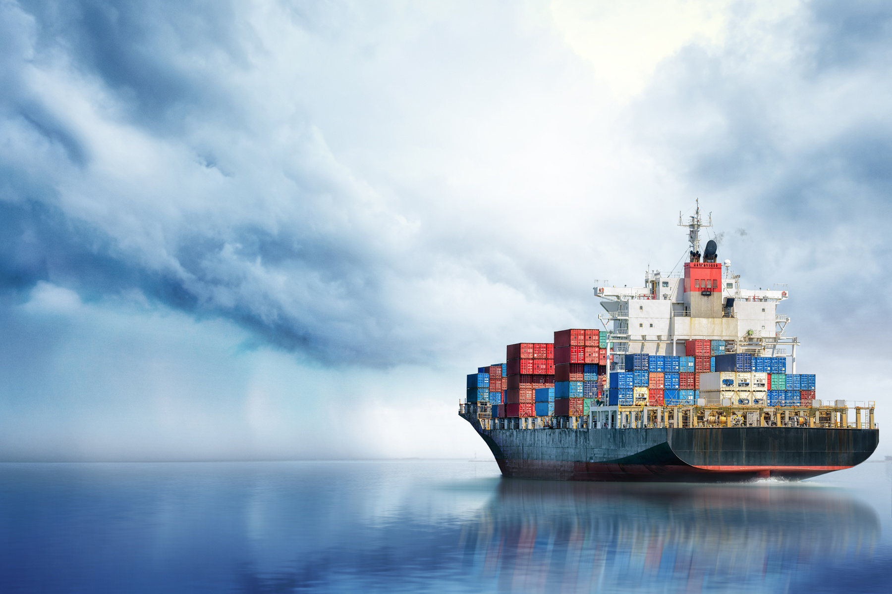 International Container Cargo ship in the ocean, Freight Transportation, Nautical Vessel